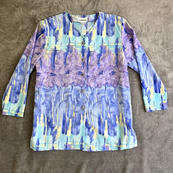 periphery Tops - Periphery VTG Button Up Blouse Women’s XL Made in USA Shoulder Pads Retro Blouse